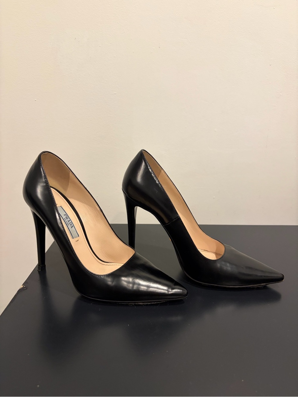 Prada Black Pointed-Toe Leather Pumps